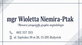 wizytówka, All Right. Tłumacz przysięgły języka angielskiego. Niemira-Ptak W., Białystok