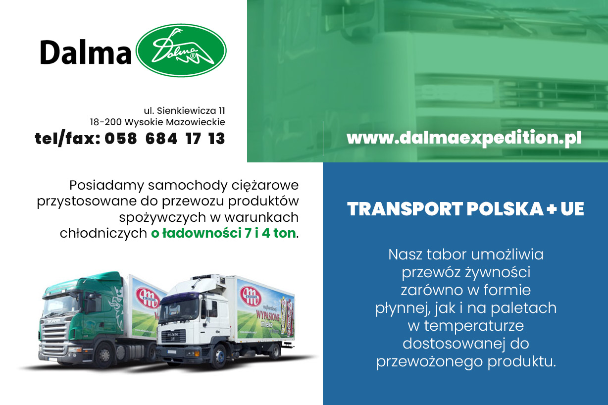 Transport chłodniczy, produktów ciekłych i nie tylko, Dalma Spółka z Ograniczoną Odpowiedzialnością, Wysokie Mazowieckie