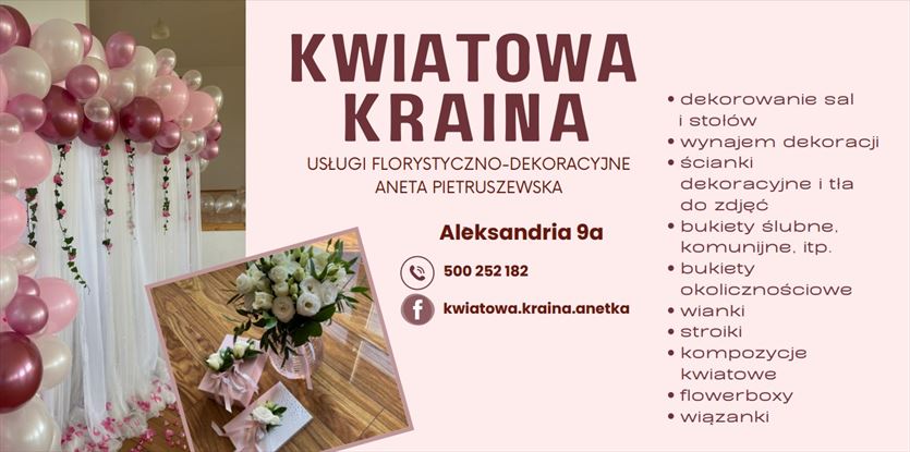 Usługi florystyczne, Kwiatowa Kraina Aneta Pietruszewska, Aleksandria