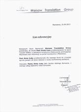 list referencyjny warsaw translation group, Kadamaxo Biuro Tłumaczeń i Usług Edukacyjnych Anna Żurawska, Jarosław