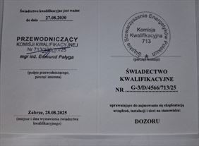 świadectwo kwalifikacji, Usługi Remontowo-Budowlane Piotr Siwiec, Zamość