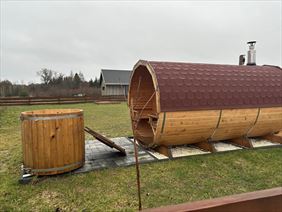 sauna w beczce, jaccuzi, Eko domki z Bala. Domki całoroczne, Brajniki