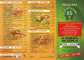 menu pizzerii Pod Papugami, Pod Papugami Pizzeria i restauracja, Turek